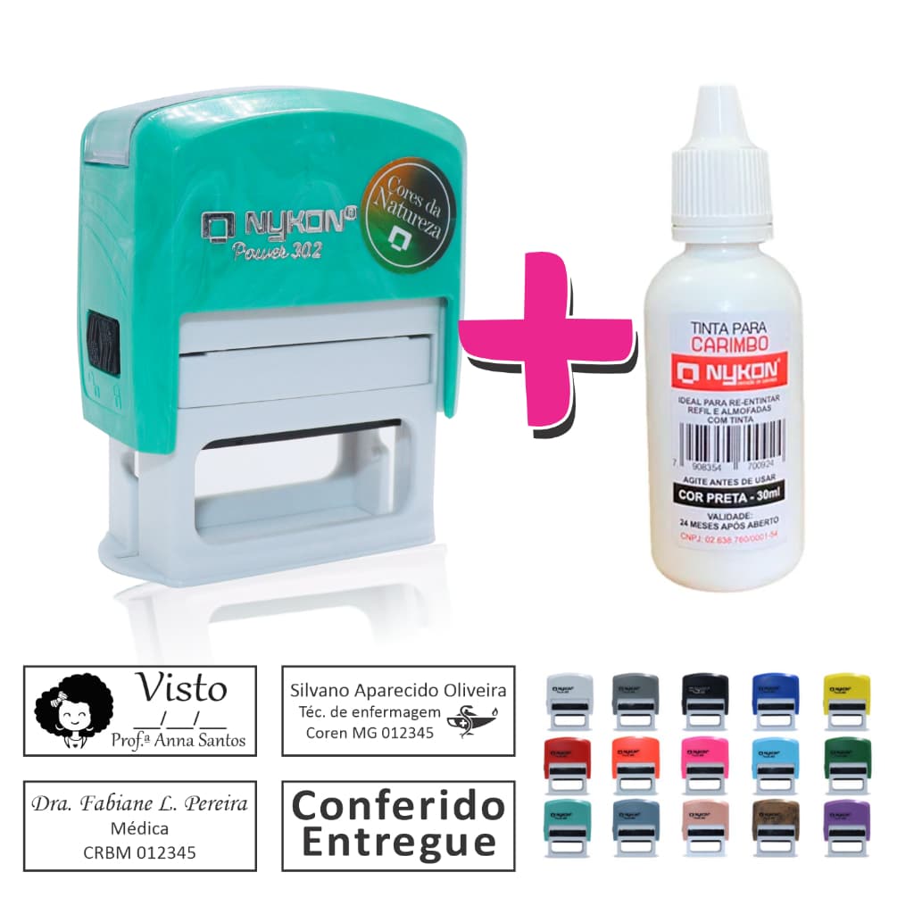 Carimbo Automático Personalizado - Modelo Nykon 302 - Professora Médico Enfermeira Técnico