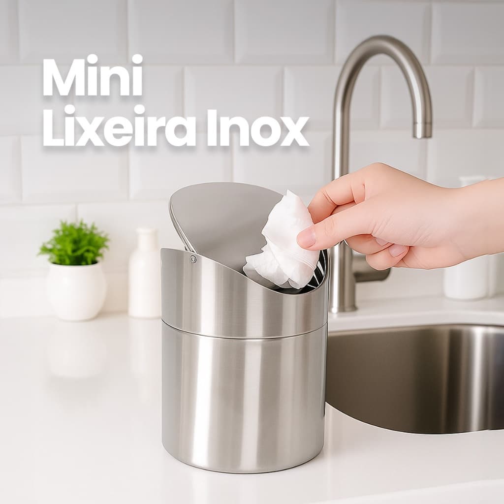 Mini Lixeira Em Inox 1,5l Swing para Pia de Cozinha Mesa de Escritório 18 cm
