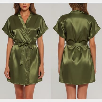 Robe de Cetim  Verde Oliva Curto Feminino – Conforto e Elegância para o Seu Dia a Dia