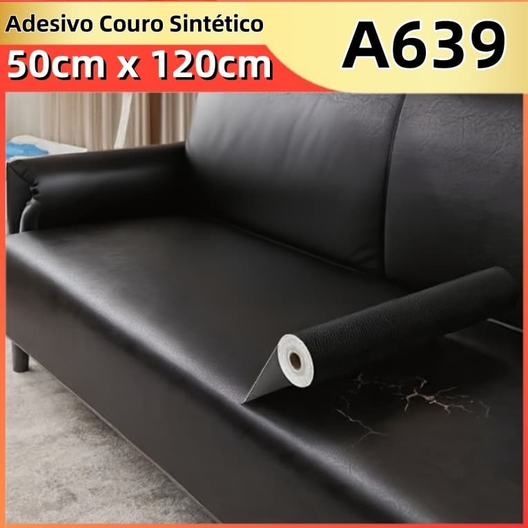 Adesivo em Couro Sintético Preto  50 cm × 120 cm para Revestimentos