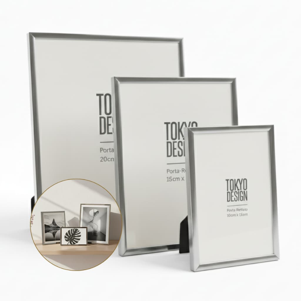 Porta Retrato Metal Prata 20x25 15x20 10x15 Decoração Moderno com Vidro Luxo