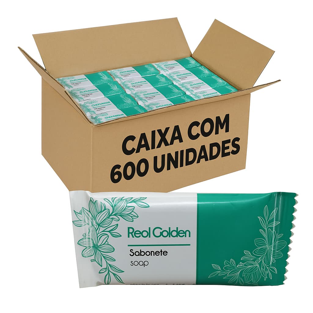 Caixa com 600 Sabonetes Real Golden 10g - Hotel Motel Academia Higiene
