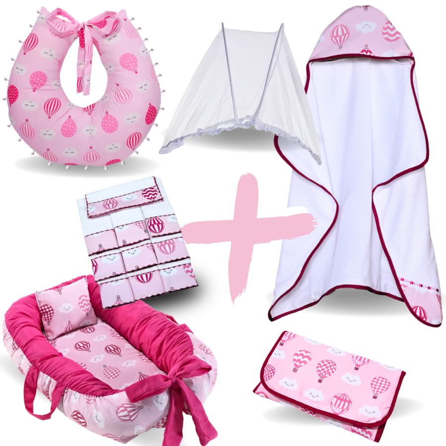 Kit 12 Peças Bebê Toalha de Banho Bebê + Ninho Redutor + Almofada +Trocador+ Mosquiteiro  + Toalha
