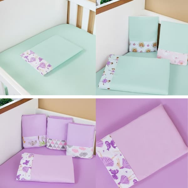 COMBO de 2 jogos Lençol e Fronha Barrado Estampado Berço AMERICANO 02 peças Microfibra