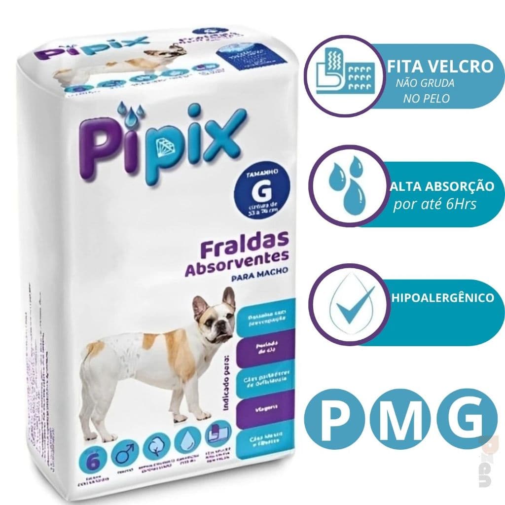 Fralda Descartável para Cachorro Macho Fralda Higiênica P/cães Pipix