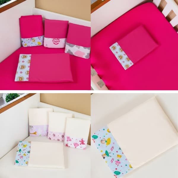 Combo 02 Jogos Berço Padrão Americano 02 pçs lençol com elástico e fronha Microfibra Alta Qualidade