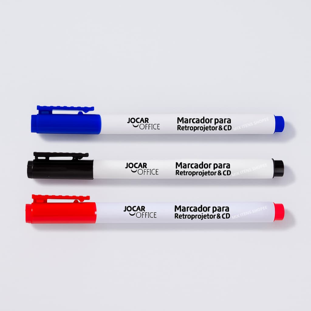Kit 3 Caneta Marcador Permanente 2mm Para CD/DVD - Retroprojetor Jocar Leonora Vidro, Papel, Plastico, Metal, Madeira