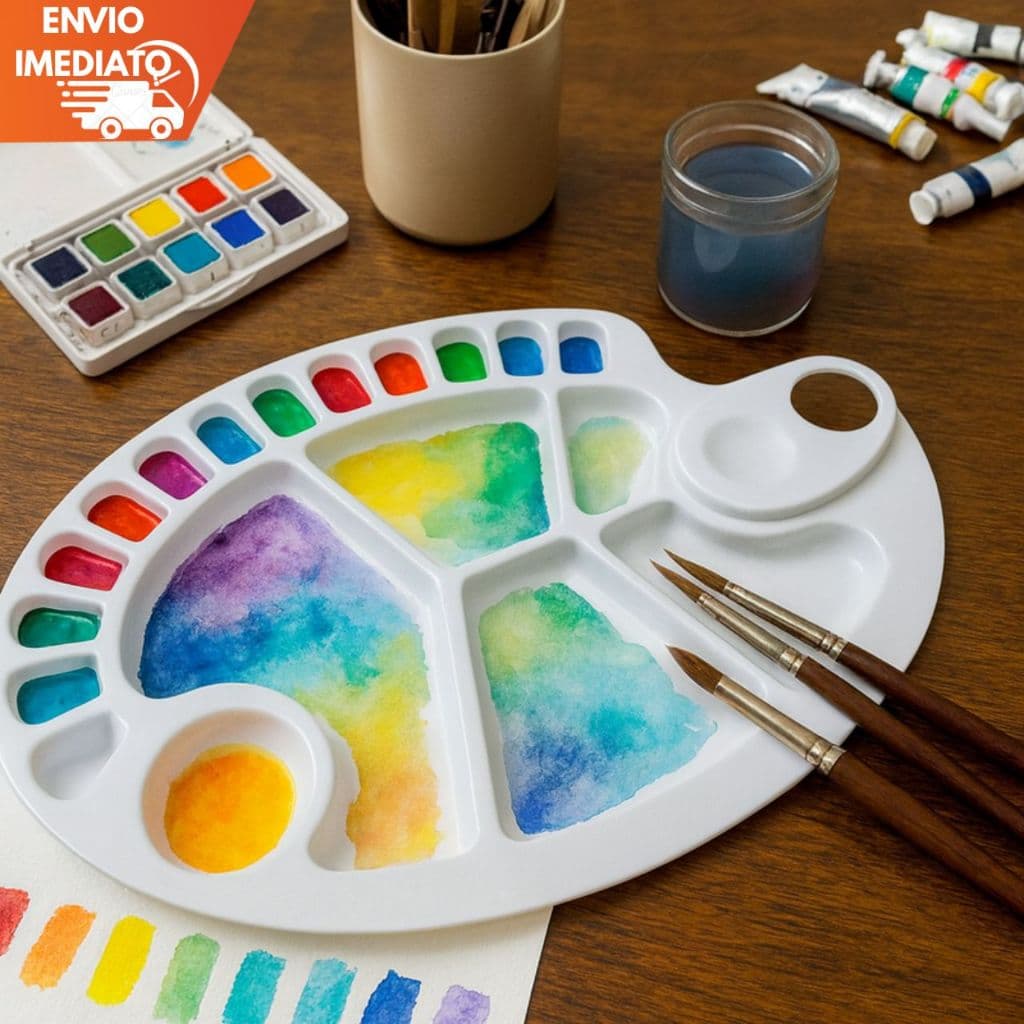 Paleta Bandeja Oval 17 Cavidades Plástica Para Pintura Aquarela Guache Acrílica