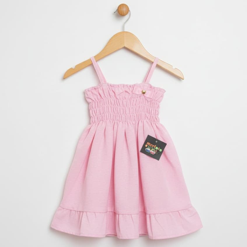 Vestido Confortável em Linho com Elástico – Bebês de 6 Meses a 4 Anos