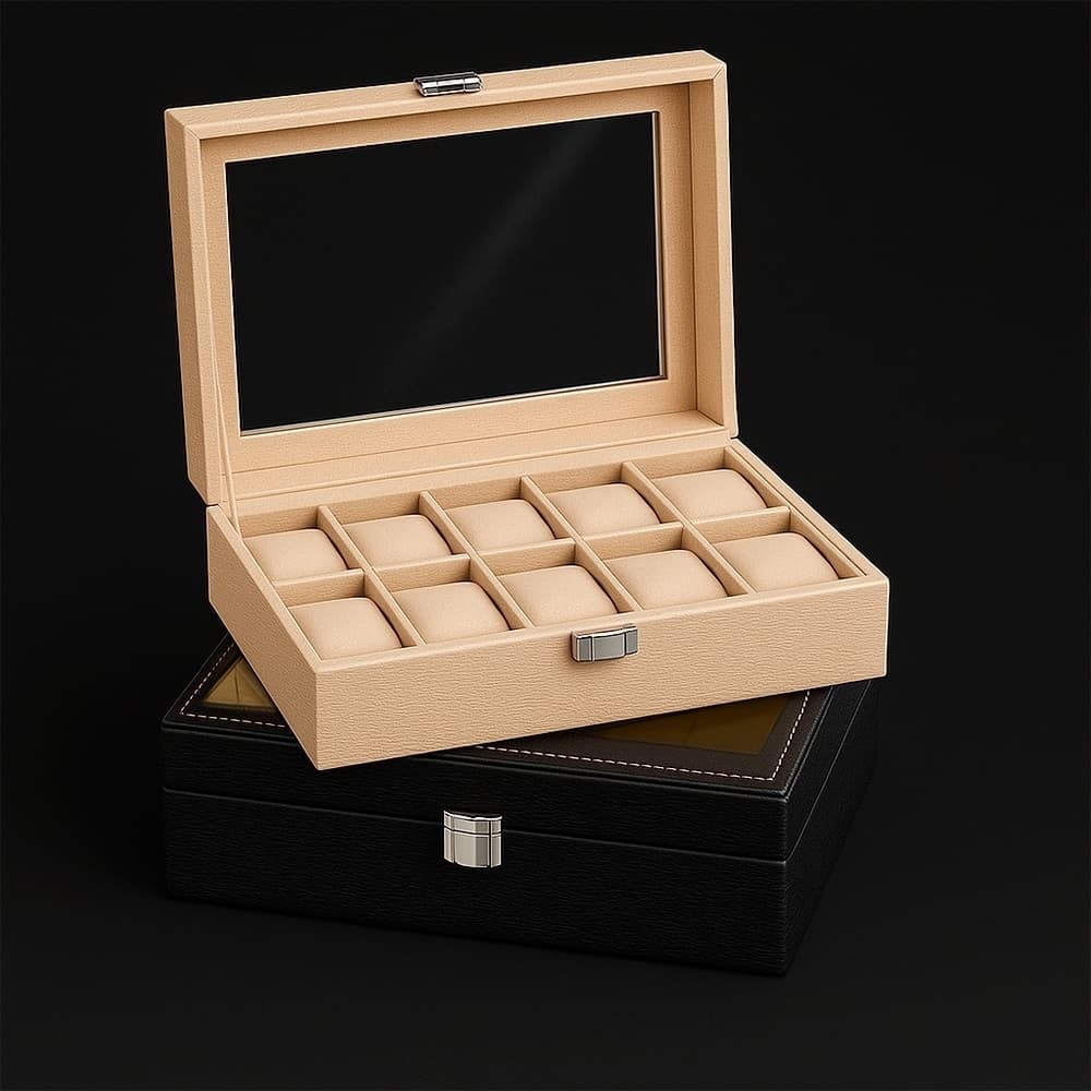 Porta-Relógios 10 Lugares com Couro Texturizado e Forro Aveludado