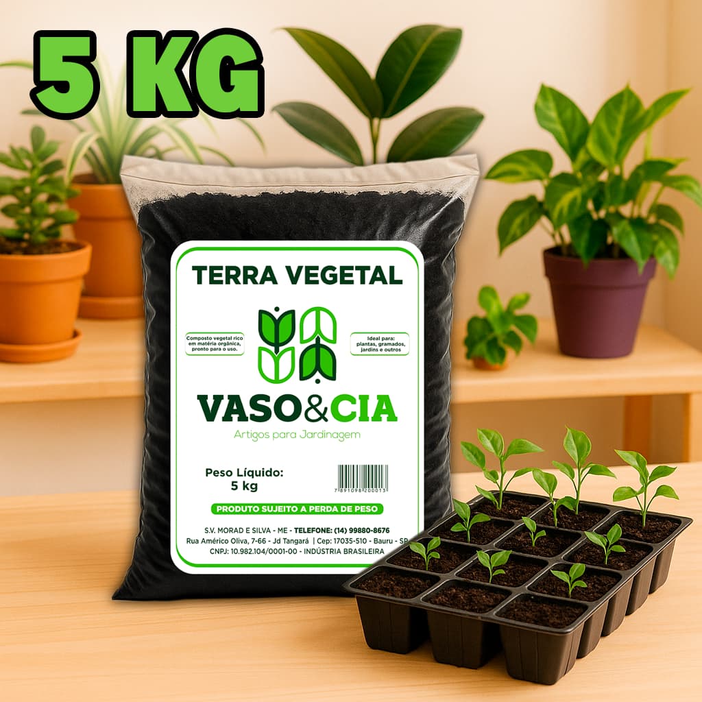 Terra Vegetal Orgânica Adubada 5 kg / 1.8 kg - Vasos Plantas Hortas Jardim Flores - Vaso e Cia