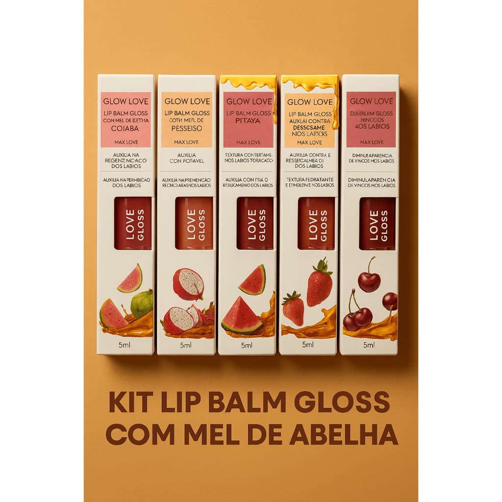 Kit Lib Balm  Gloss Labial Com 6 Unidades  Diversos Para Lábios Mel Uso Diario Glow Max Love
