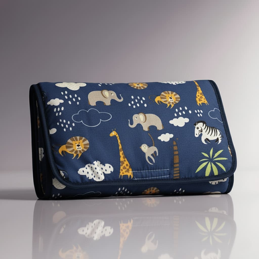 Trocador de Fralda Portátil Impermeável Dobrável com Tecido Estampado 100% Algodão Acolchoado