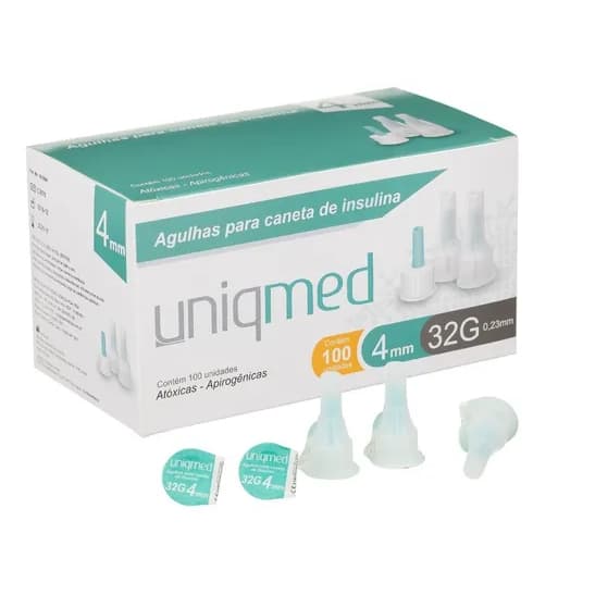 Agulha Para Canetas Mounjaro Victoza Ozempic Wegovy 4mm com 100 Un Uniqmed