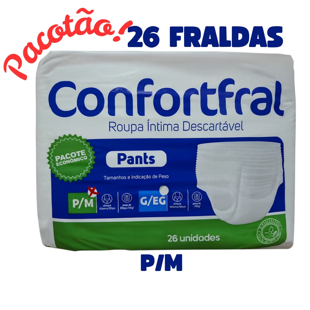 Fralda Adulta Geriátrica Confortfral Pants P/M (26 Unidades) – Pacote Econômico (segunda linha)