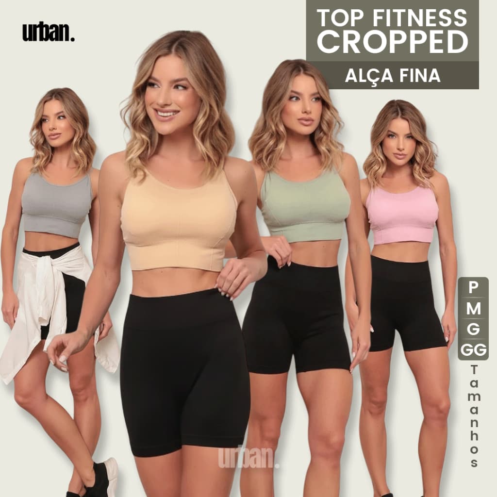 Top Fitness Cropped Academia Com Bojo Removível Alça Fina Ajustável