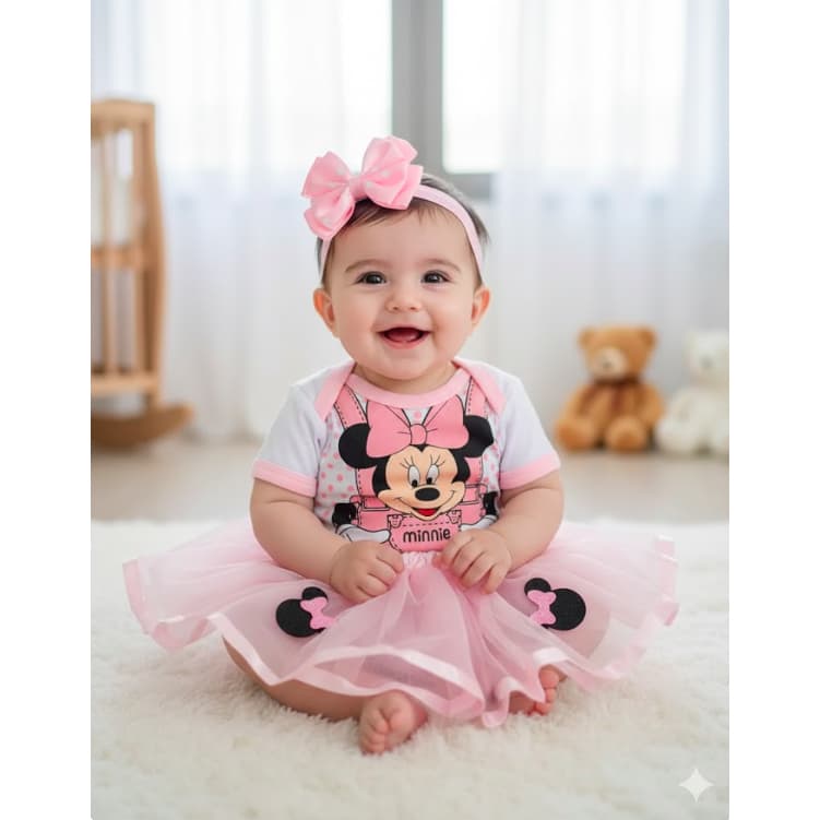 Body mesversário bebê Menina - Minnie Rosa