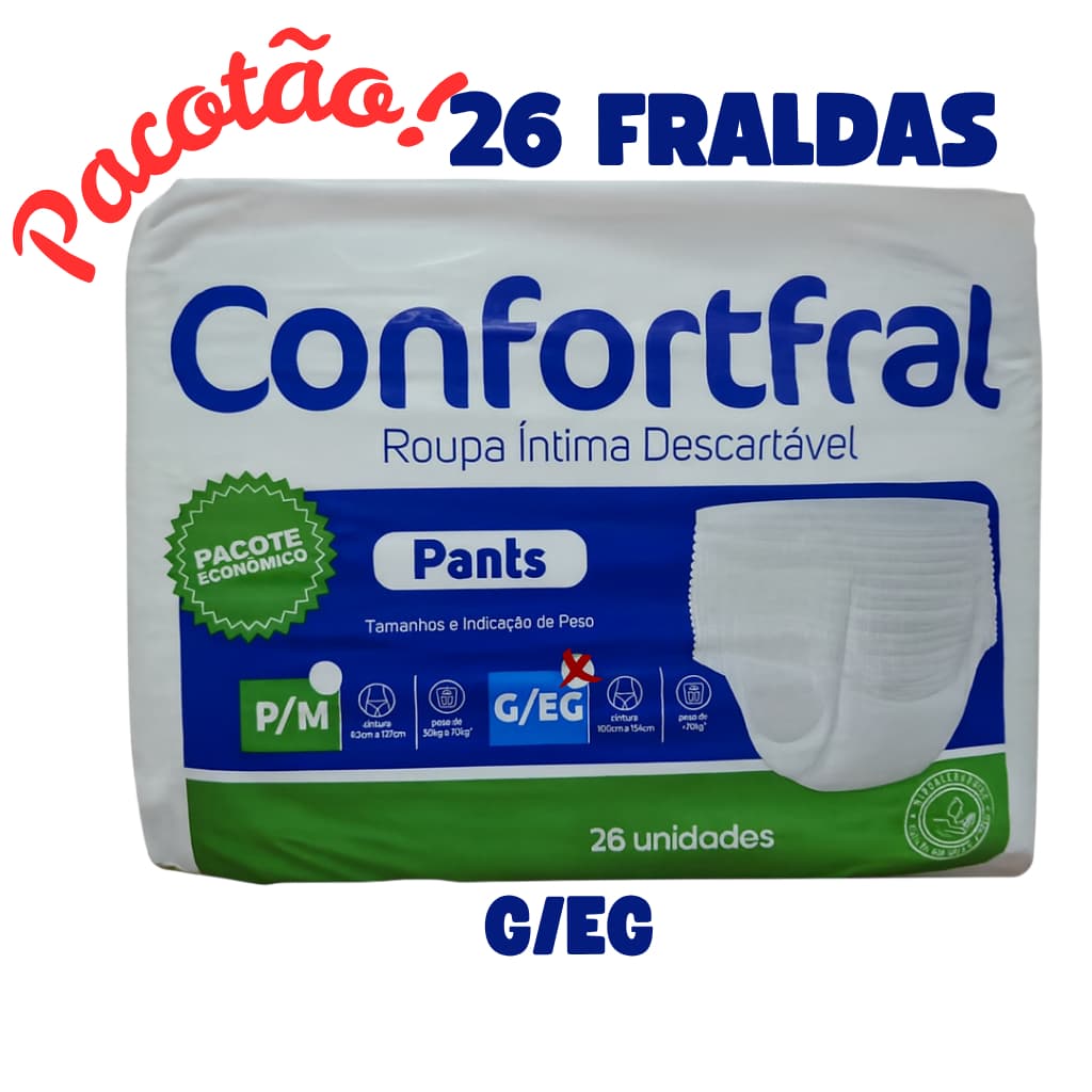 Fralda Adulta Geriátrica Confortfral Pants (26 Unidades) G/EG – Pacote Econômico (segunda linha)