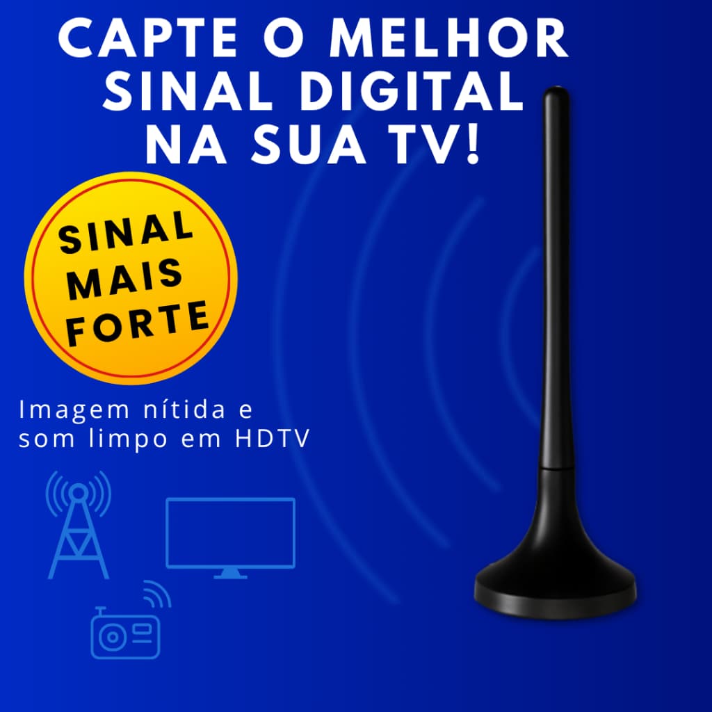 Antena Digital Interna HDTV Aquário DTV-100P • TV Digital Full HD • Alto Alcance • Fácil Instalação