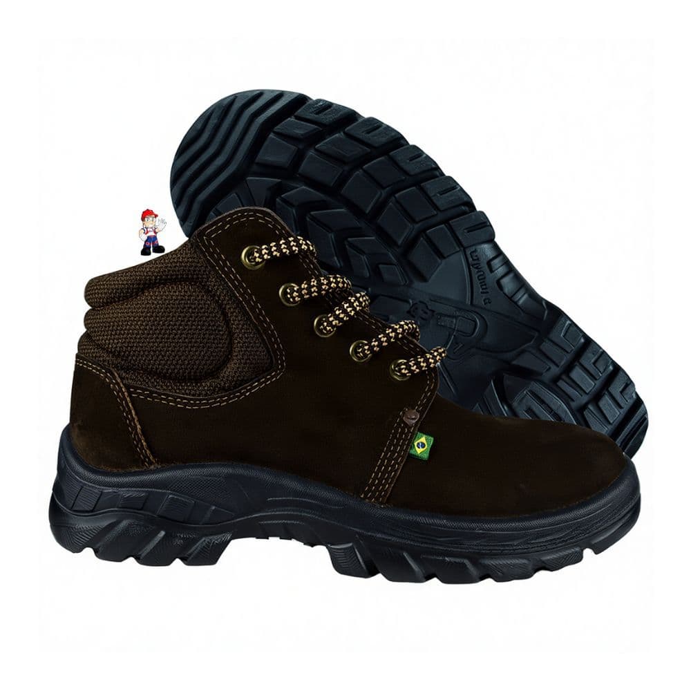 Botina de segurança bota Couro nobuck Bico Pvc Café  CA 40677