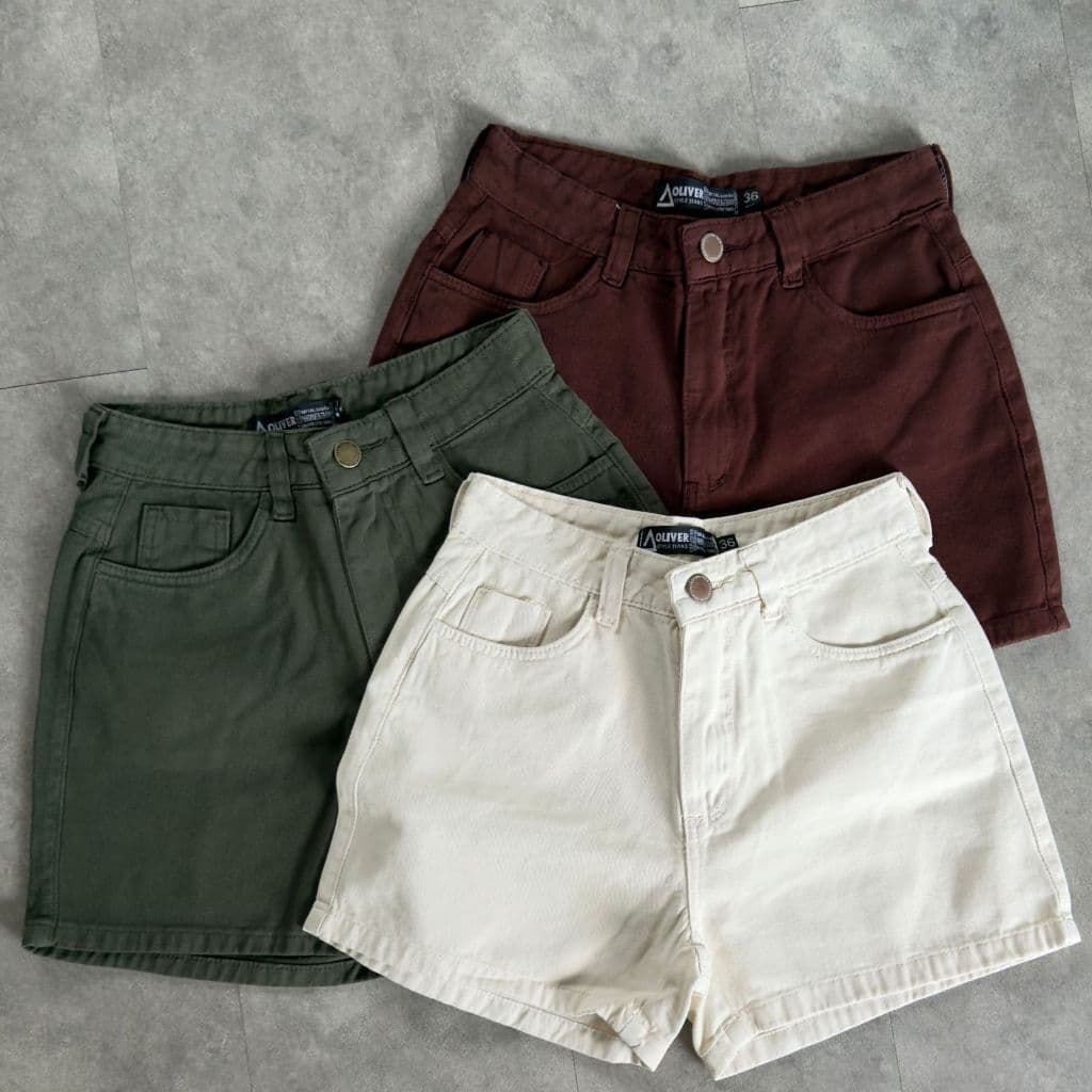 Kit 3 Short Jeans Feminino cos alto Short Jeans Cintura Alta Brim colorido Bermuda MOM 100% Algodao marmorado