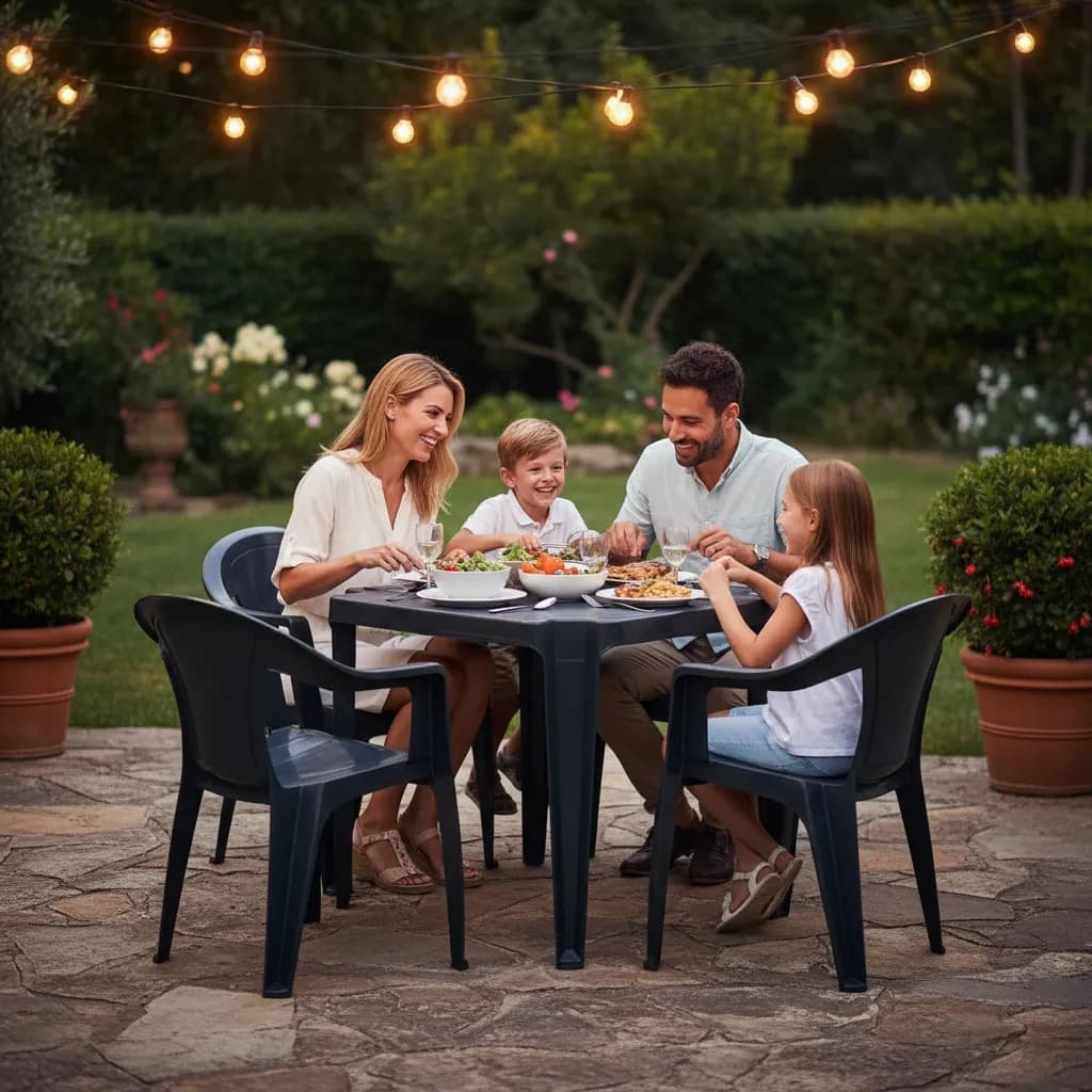 Kit Mesa Quadrada + 4 Cadeiras/Poltronas Plásticas Resistentes 182kg