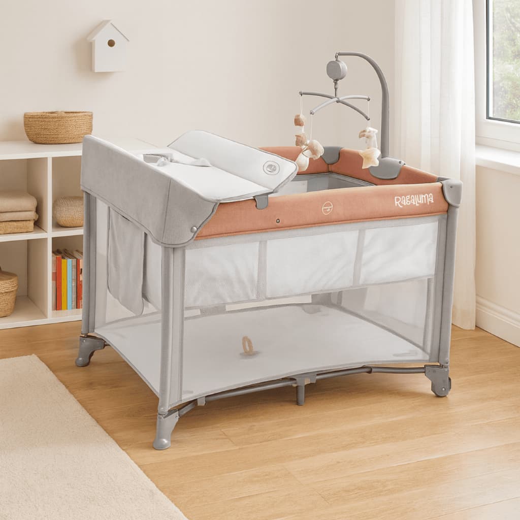 Berço Portatil Anti Refluxo com Moblie, Duas Alturas, Trocador, Mosquiteiro ROSA SLEEPGUARD RAGALUMA