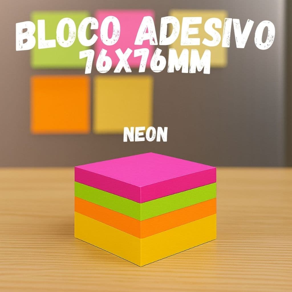 Bloco Adesivo Neon 76x76mm Anotação Escritório Kits 400 800 2000 Folhas