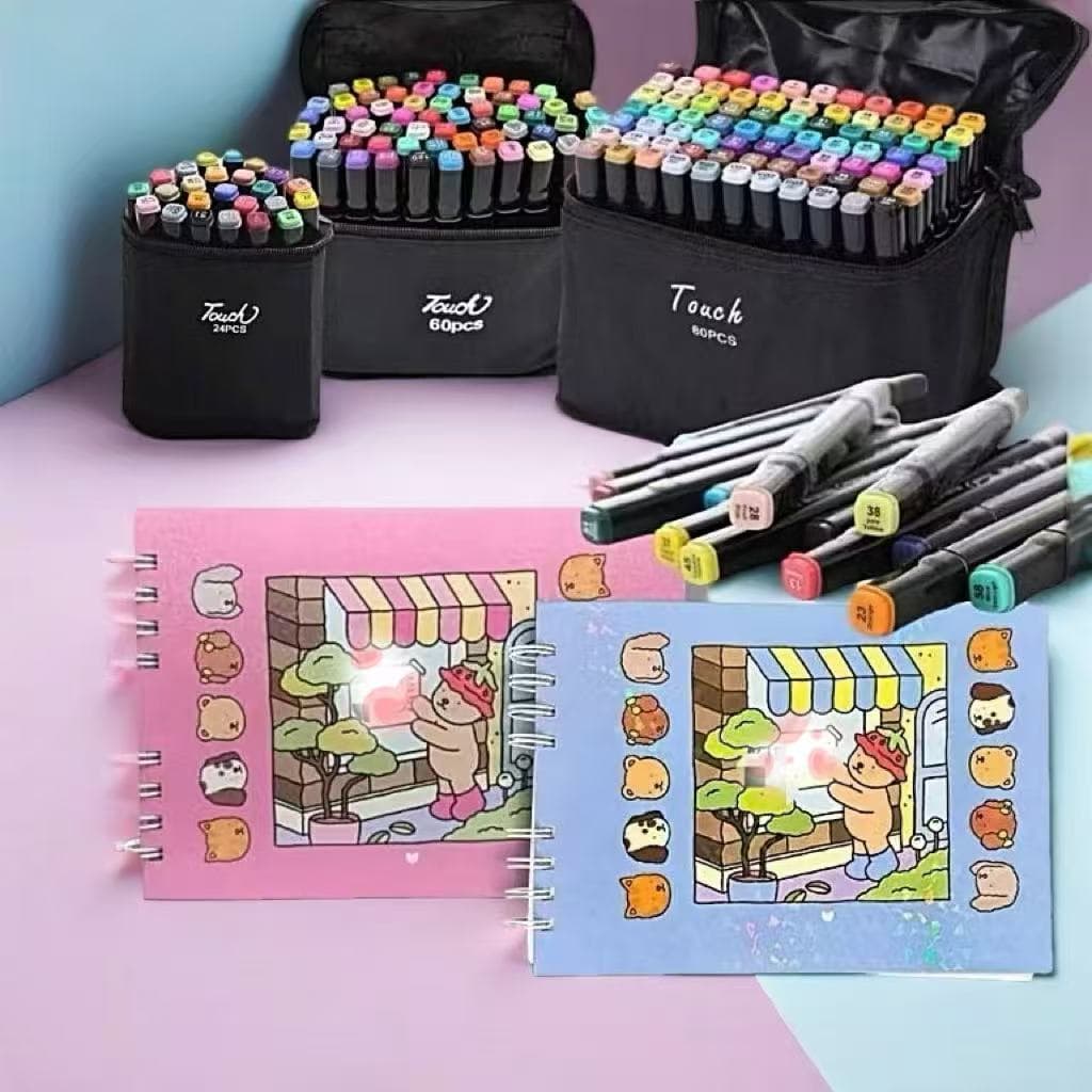 Livro para colorir Com capa dura brilhantes 50 Folhas + kits canetinha touch ponta dupla