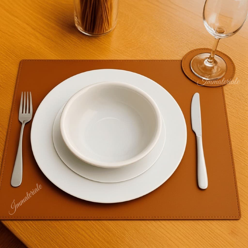 Jogo Americano Sousplat em Couro com Porta Copos Mesa Posta Diversos Modelos