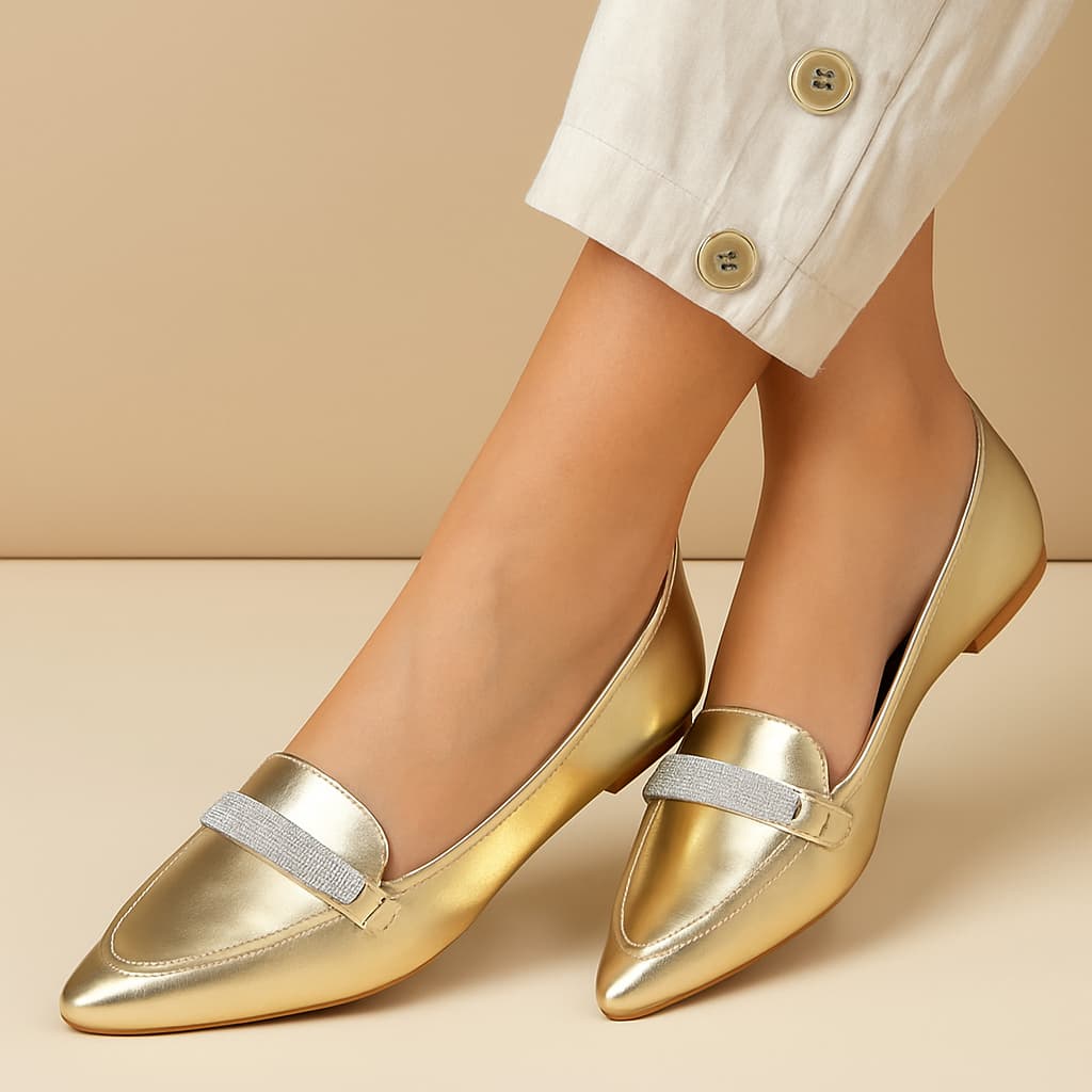 Sapatilha Feminina Confortável Luxo Mocassim Sapato Feminino Bico Fino Prata Strass