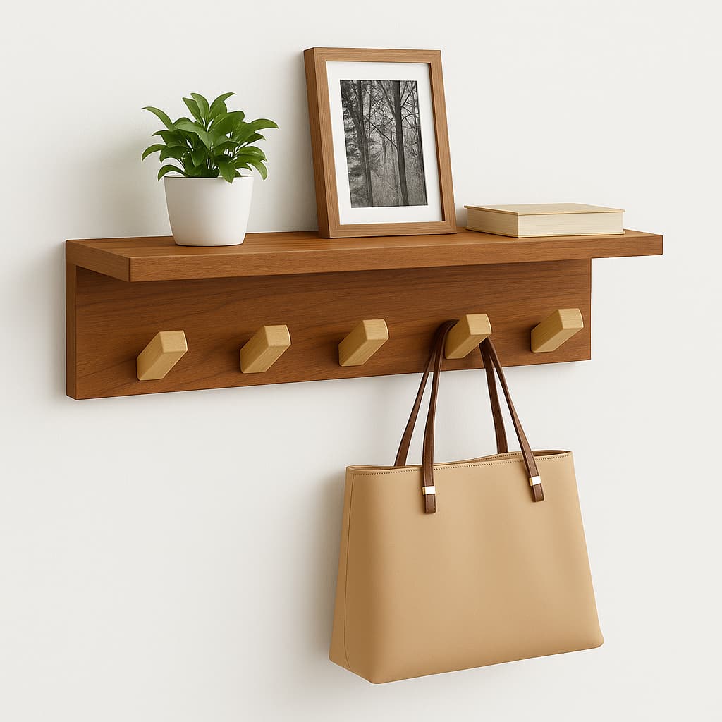 Cabideiro de Parede Com Prateleira Ganchos em Pinus Varias cores