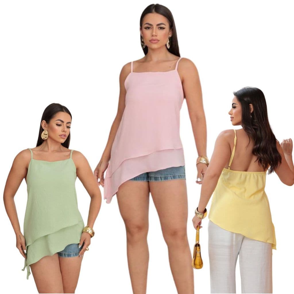 Blusa Regata Assimétrica Feminina Alça Regulável Social,Luxo