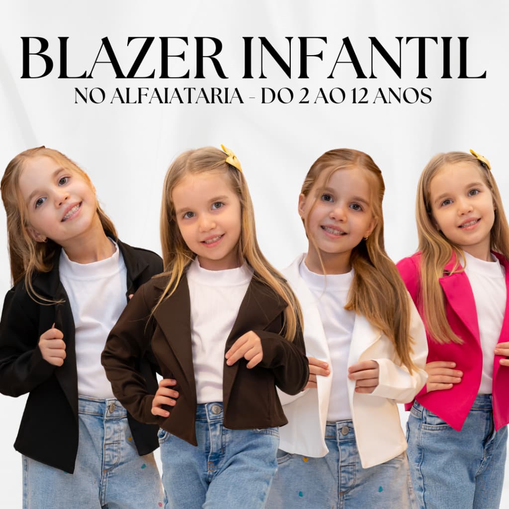 Blazer Infantil Feminino Menina Elegante Social no Alfaiataria Moda Bloqueirinha