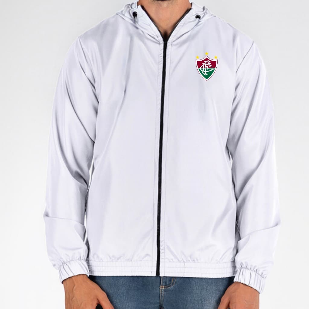 Jaqueta Corta Vento Fluminense Impermeável Masculina Refletivo Ultra leve com Casaco Capuz Ziper e Bolso
