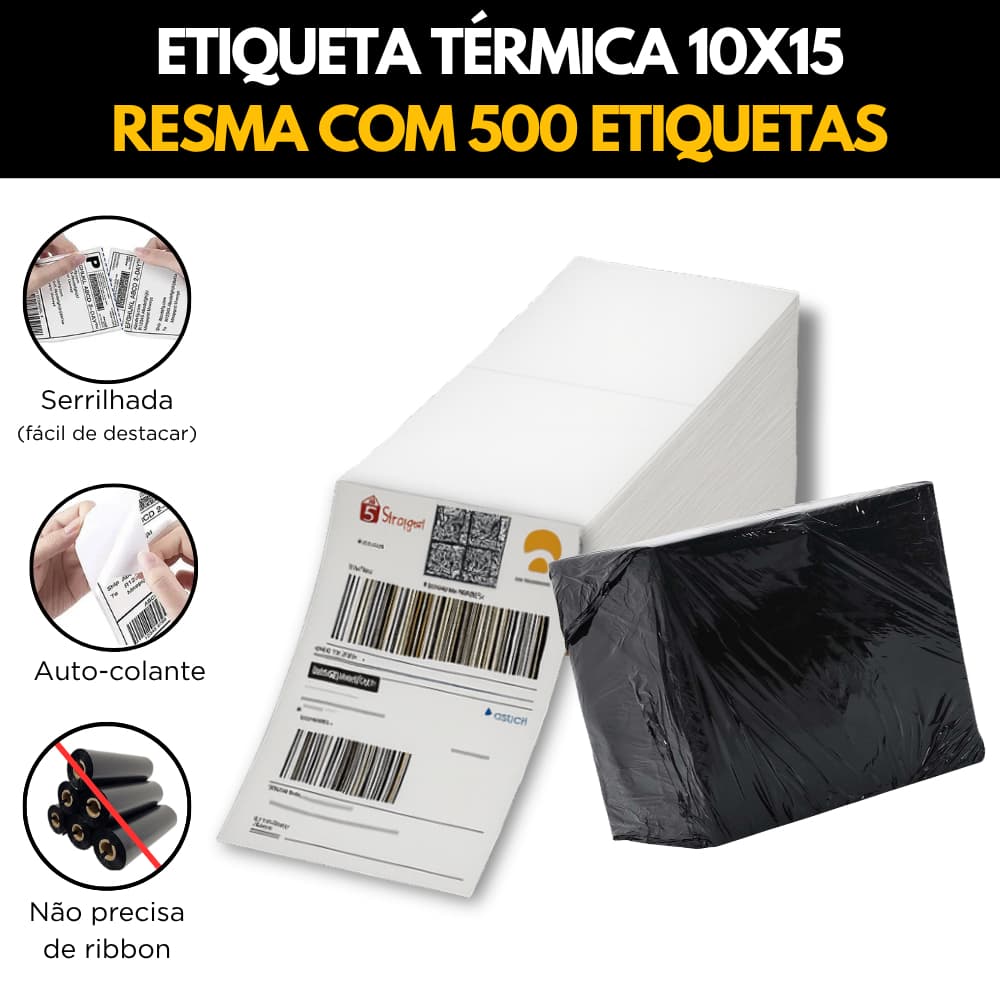500 Etiquetas Térmicas 10x15cm Formato Resma Barata