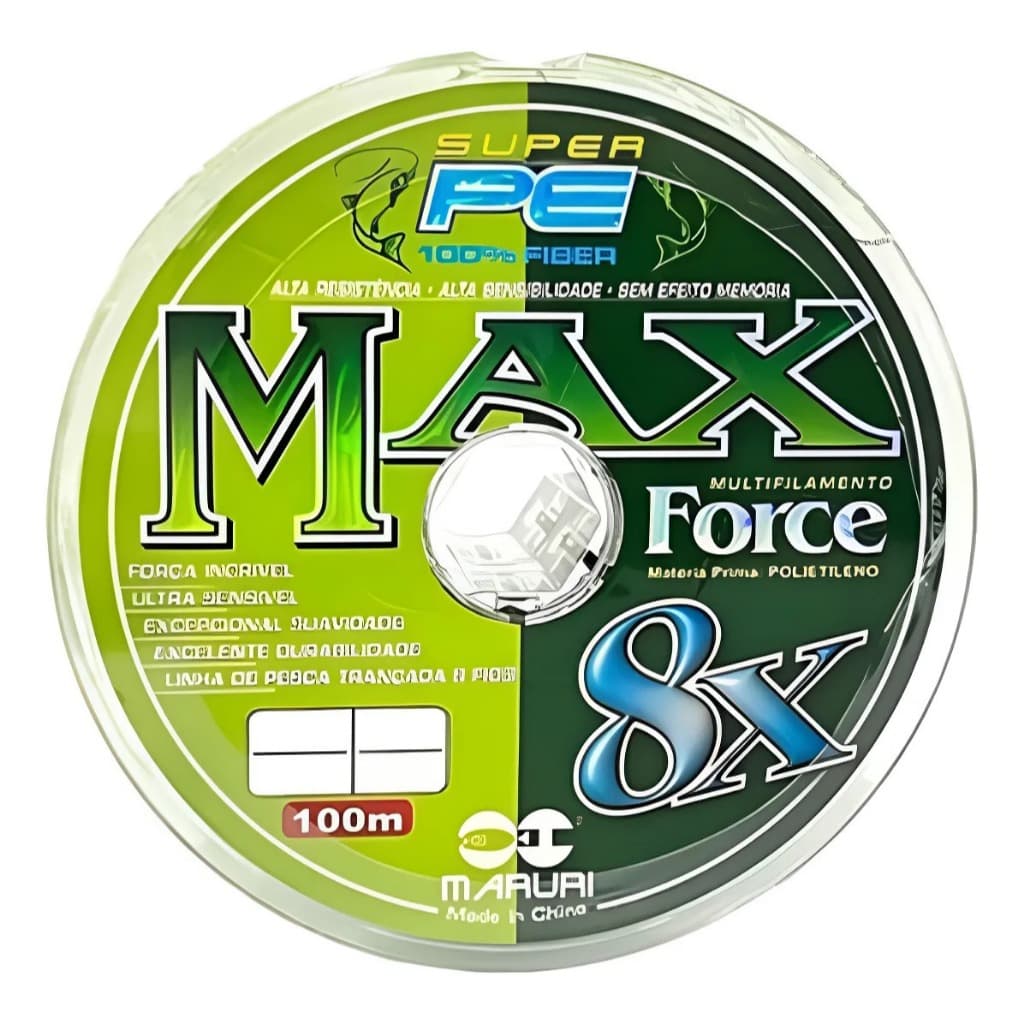 Linha Multifilamento 8 Fios Max Force Verde 100m 8x Maruri Linha de Pesca Super Pe Resistente