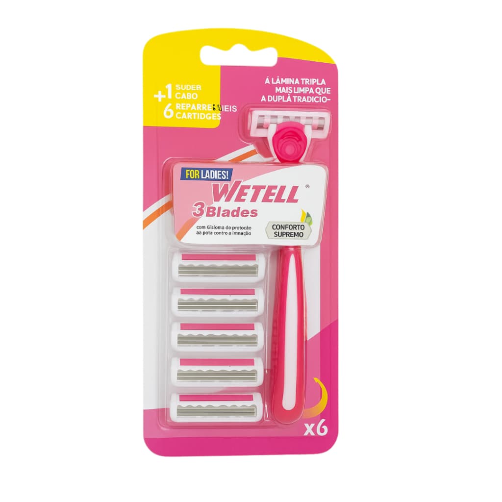 Aparelho de Barbear Feminino Wetell com 6 Refil – 3 Lâminas Super Afiadas