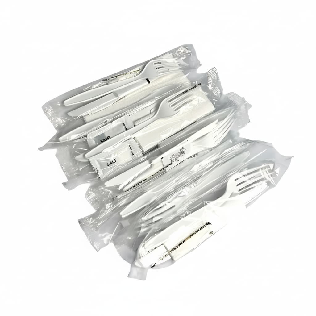 Promoção Kit Refeiçao Premium Garfo Faca Sal Guardanapo Embalados 50 Unidades Restaurante Lanchonete