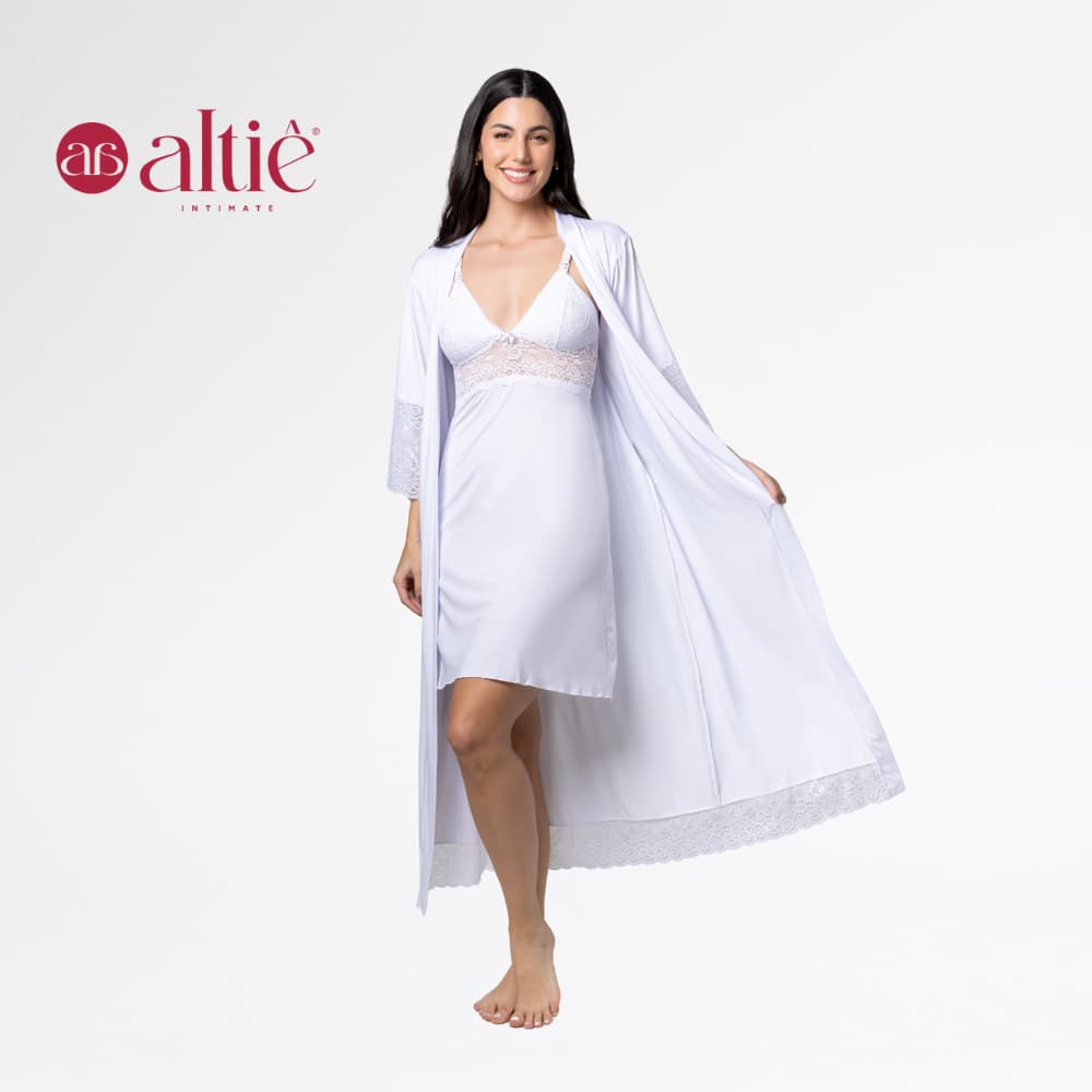 Kit Robe Longo Roupão Camisola Amamentação Curta Maternidade Luxo