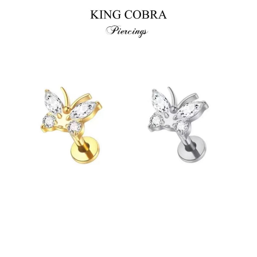 Piercing Borboleta com Zircônia Labret Aço Cirúrgico| Helix, Tragus, Conch, Nariz, Boca-Medusa e Outros KB506 -1 unidade
