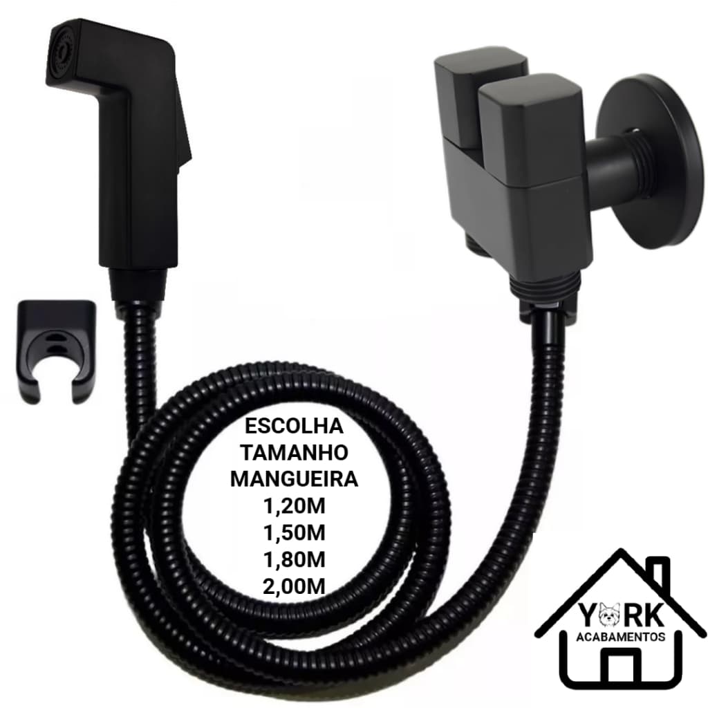 Ducha Higienica com Mangueira Flexível Inox + Registro Dupla Saída de Água – Acabamento Preto Fosco