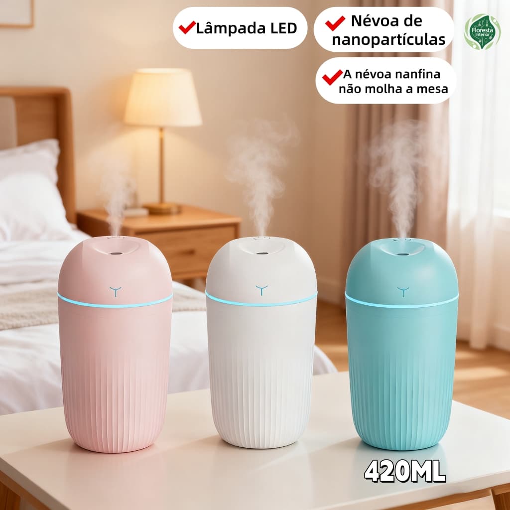 Umidificador De Ar E Difusor Aromatizador Grande De Ambiente 420ml Purificador De Ar Portátil Usb