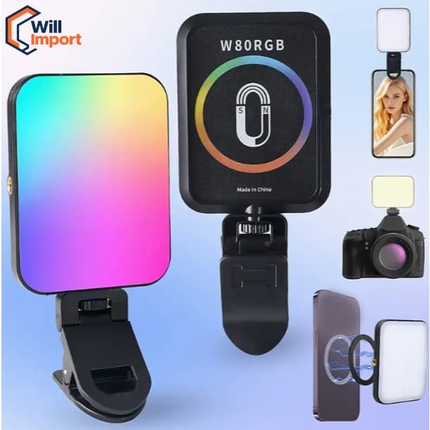 Luz de Preenchimento LED Magnética RGB Para Celular Vlog Live Vídeo Conferência Câmera