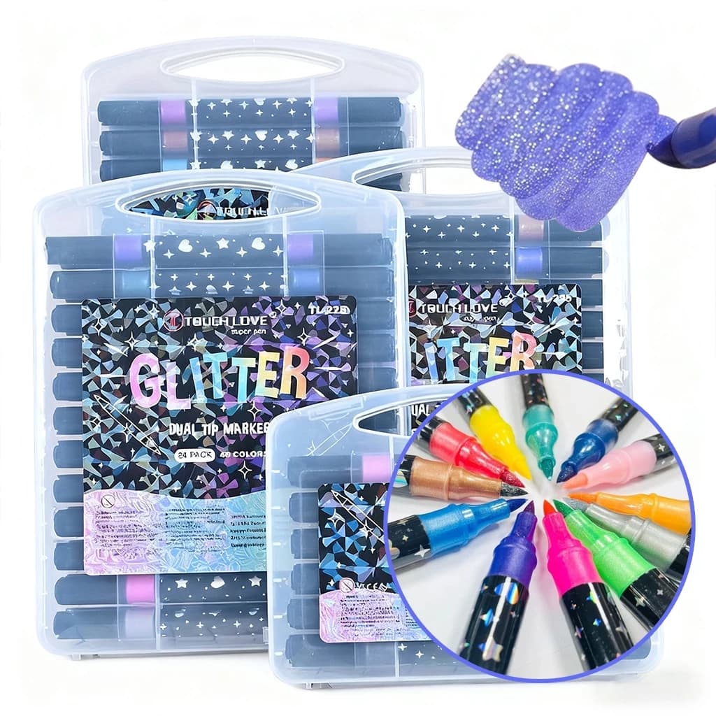 Marcador metálico 12/36/72/48/24/96 caneta de glitter de cabeça dupla marcador de cabeça dupla brilhante