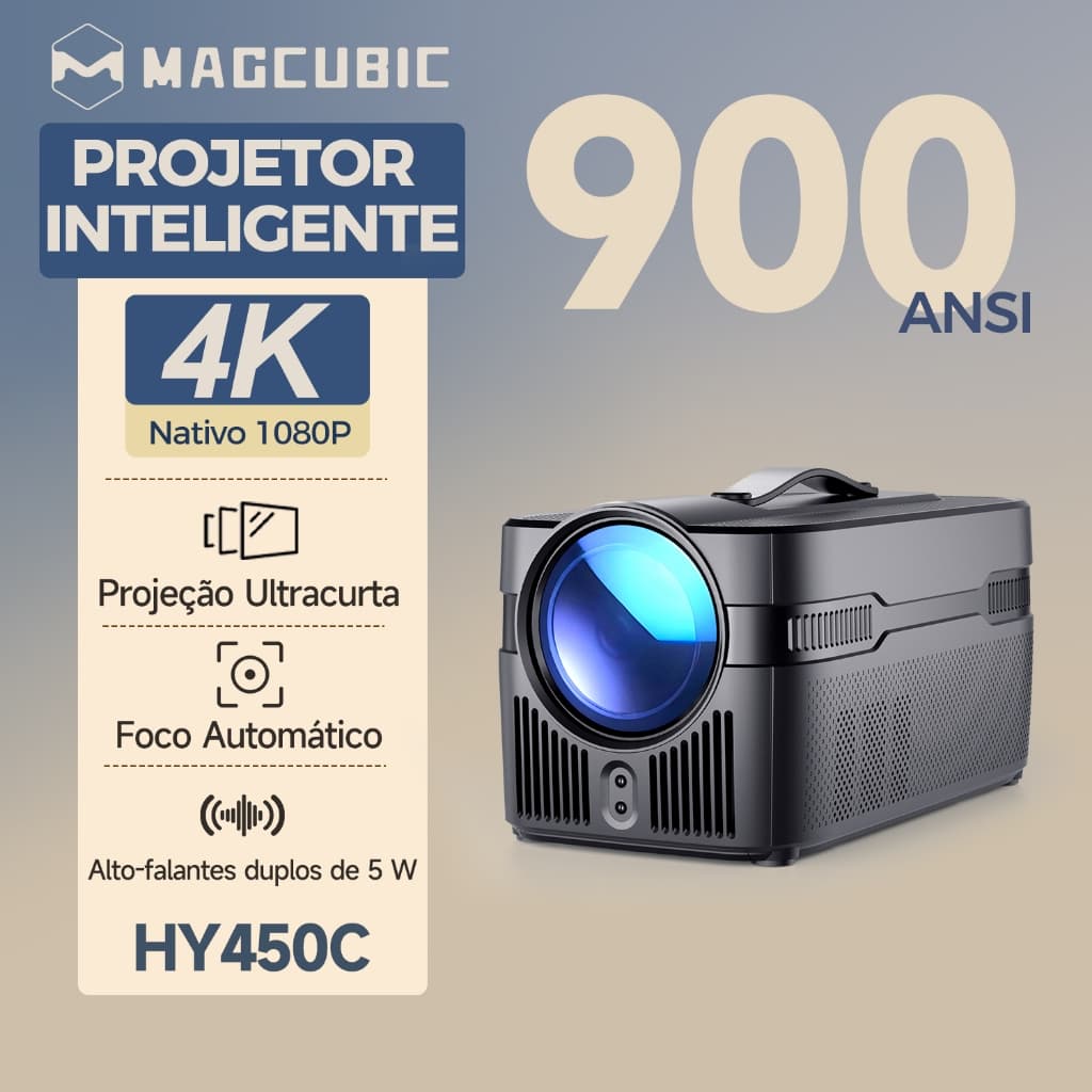 MAGCUBIC HY450C Projetor 900ANSI Foco automático Suporte 8K Alto-falantes duplos de 5W integrados