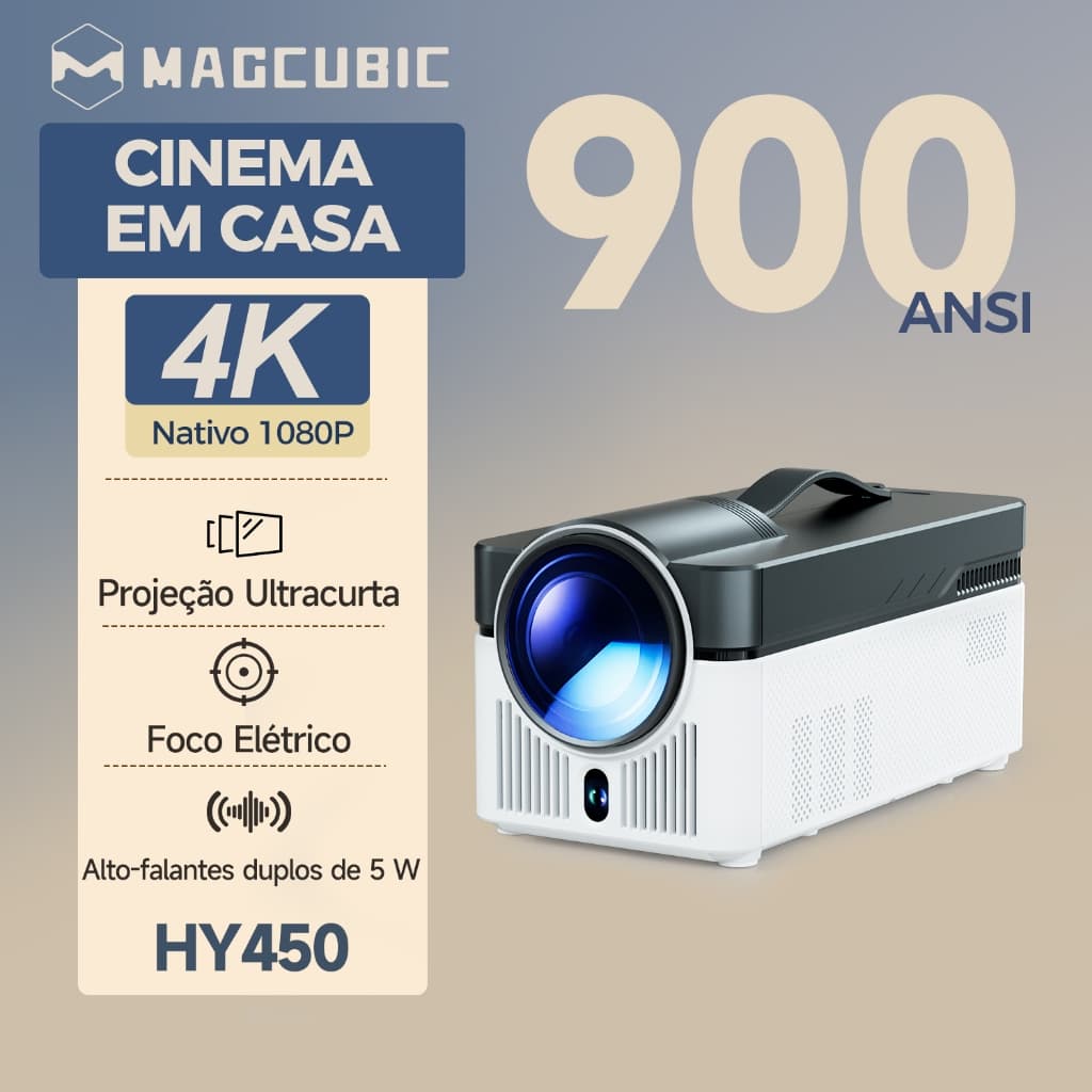 MAGCUBIC HY450 Projetor 900ANSI Foco elétrico Home Theater Alto-falantes duplos de 5 W integrados