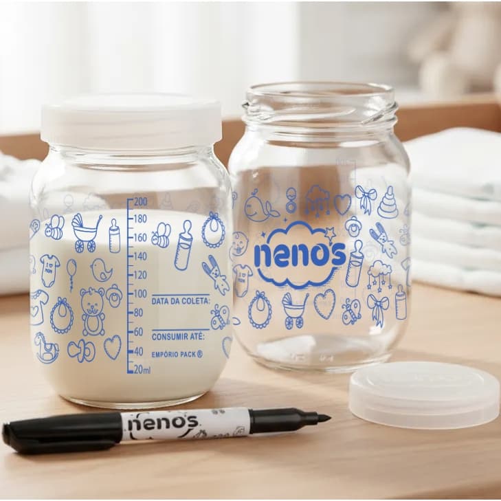 Potes de Vidro Armazenar Leite Materno ou Papinha, Tampa Plastica BPA-Free (Baby-Azul)