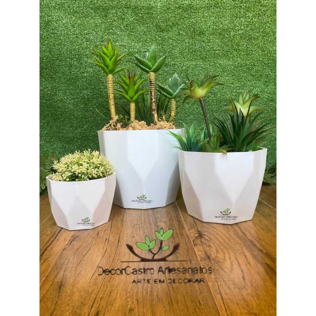 Kit 3 Vasos para plantas Suculentas cachepô Facetado Injetado decorativo Premium