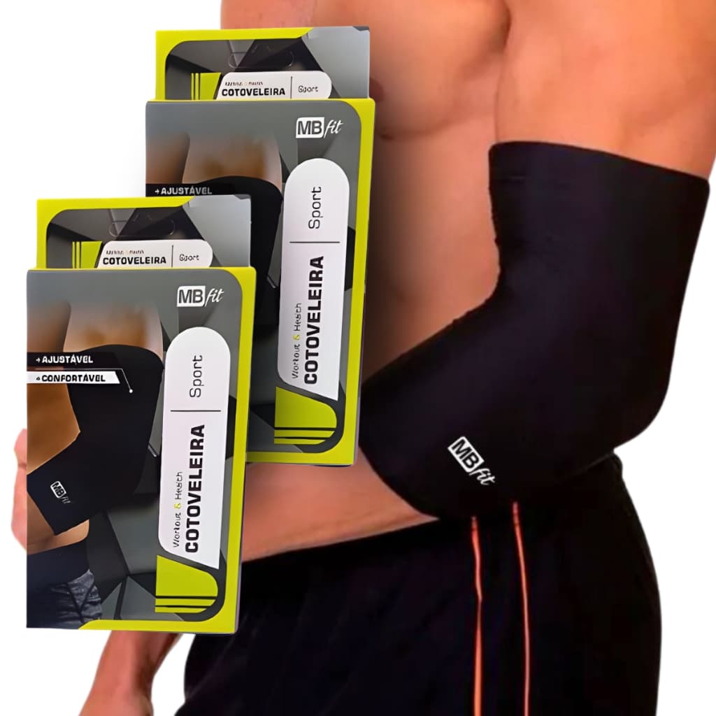 Kit com 2 Cotoveleiras MBFit Sport Elásticas de Compressão Tamanho Único Prevenção Lesões